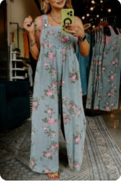 Beau Blue Floral Print Pleated Jumpsuit