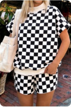 Black Checkered Print Color Block Set