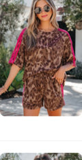 Brown Contrast Striped Accent Leopard Set