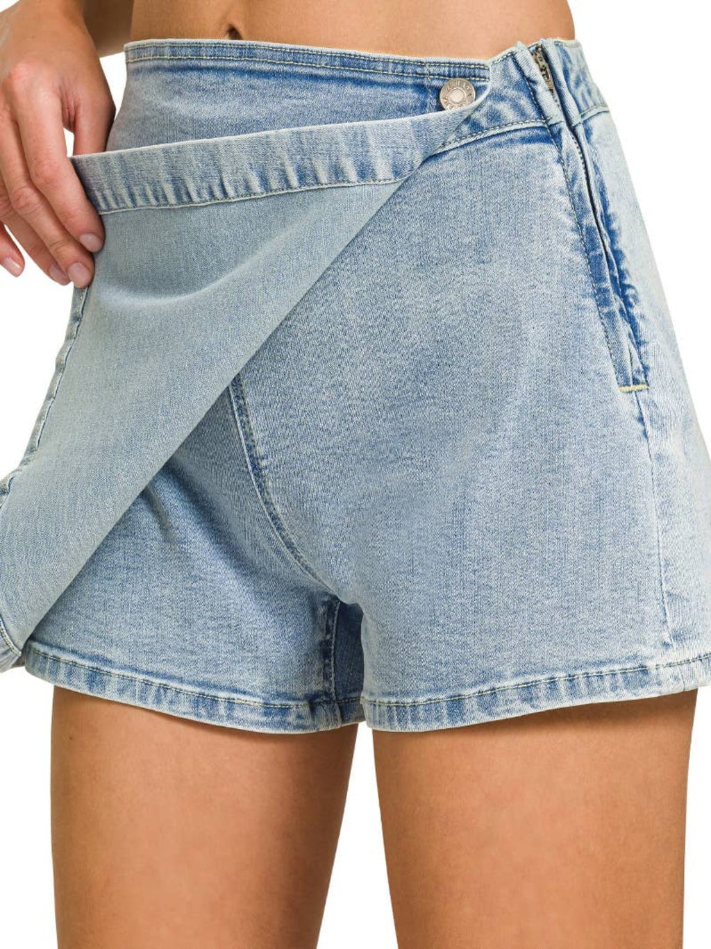 Wrap front denim skort