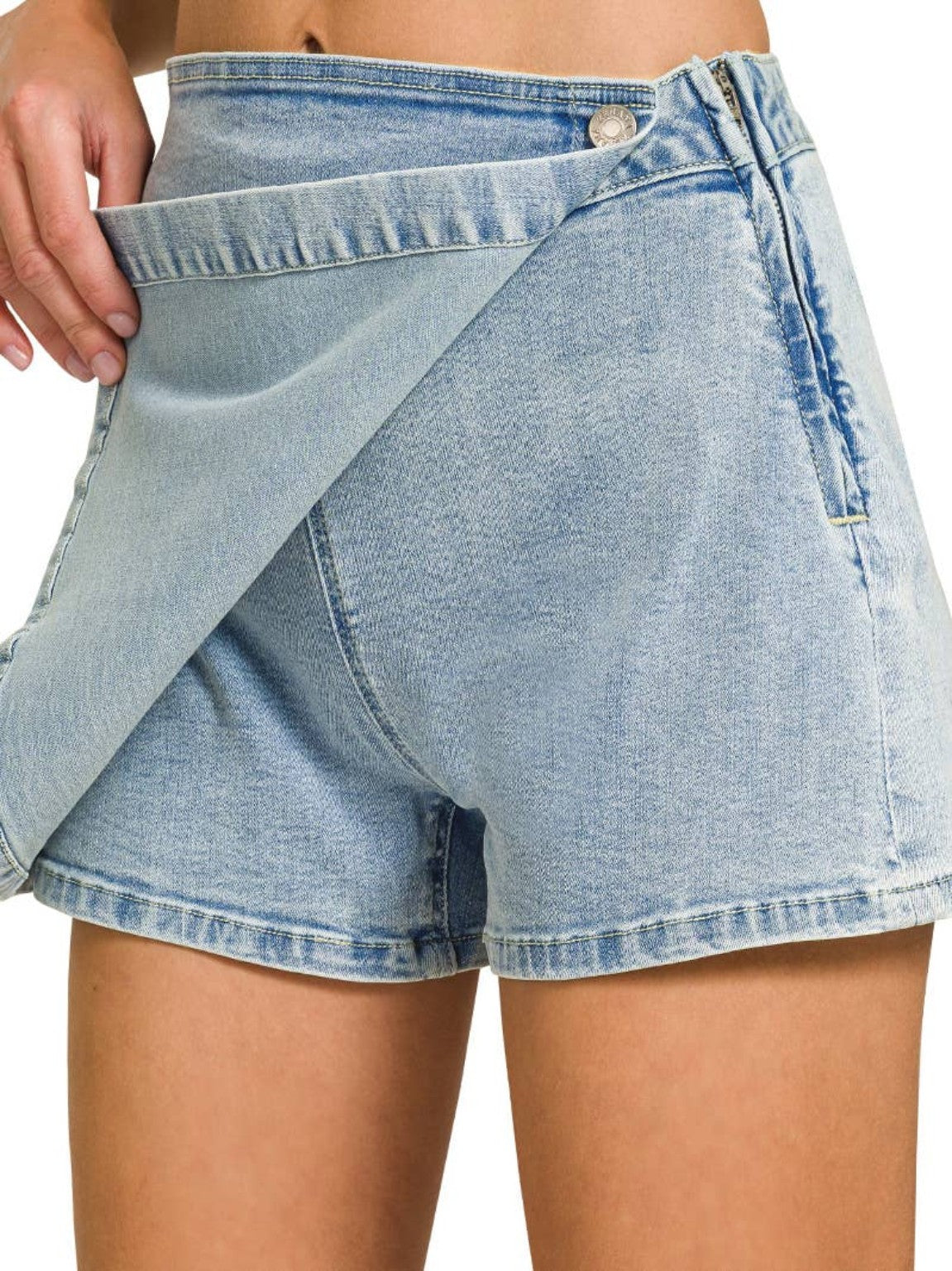 Wrap front denim skort