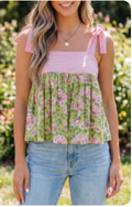 Green Floral Printed Knot Strap Top