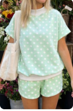 Green Polka Dot Print Color Block Set