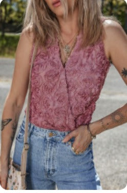 Heather Floral Textured V Neck Wrap Top