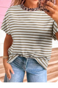 Khaki Stripe Leopard Patchwork Top
