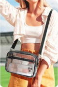 Black Multi-Pocket Contrast Edge Clear Bag