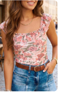 Multicolour Retro Floral Ruffle Trim Top