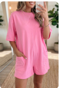 Pink Raw Edge Half Sleeve Romper