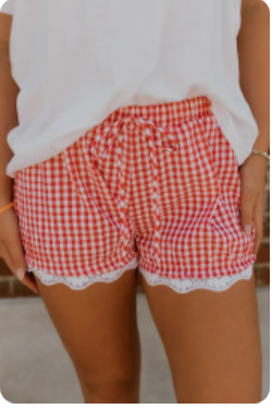 Red Gingham Plaid Tie Waist Shorts