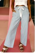 Sky Blue Stripe Mid Rise Drawstring Pants