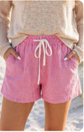 Pink Stripe Drawstring Elastic Waist Shorts