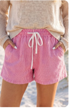 Pink Stripe Drawstring Elastic Waist Shorts