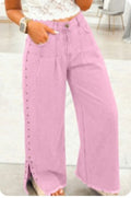 Pink Beaded Side Detail Split Loose Pants