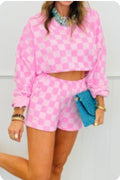 Pink Plaid Checkered Long Sleeve Set