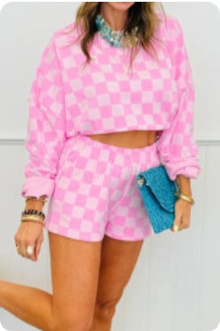 Pink Plaid Checkered Long Sleeve Set