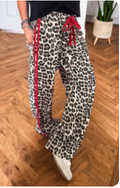 Red Contrast Detail Tie Waist Leopard Pants