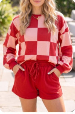Red Checkerboard Plaid Long Sleeve Set