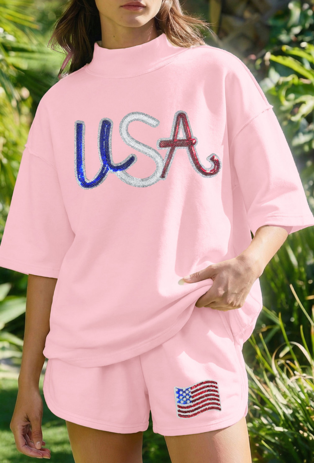 Light Pink USA Patriotic Sequin Set