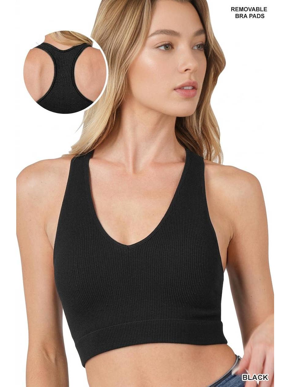 Ribbed Racerback Tank Top w/ Removable Bra - Zenana