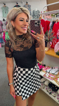 Black Floral Lace Mesh Short Sleeve