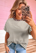Khaki Stripe Leopard T Shirt