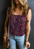 Rose Boho Frilled Straps Floral Tank Top