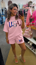 Light Pink USA Patriotic Sequin Set