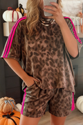 Brown Contrast Striped Accent Leopard