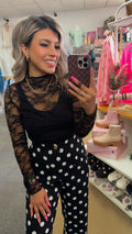 Black Sheer Floral Lace Top