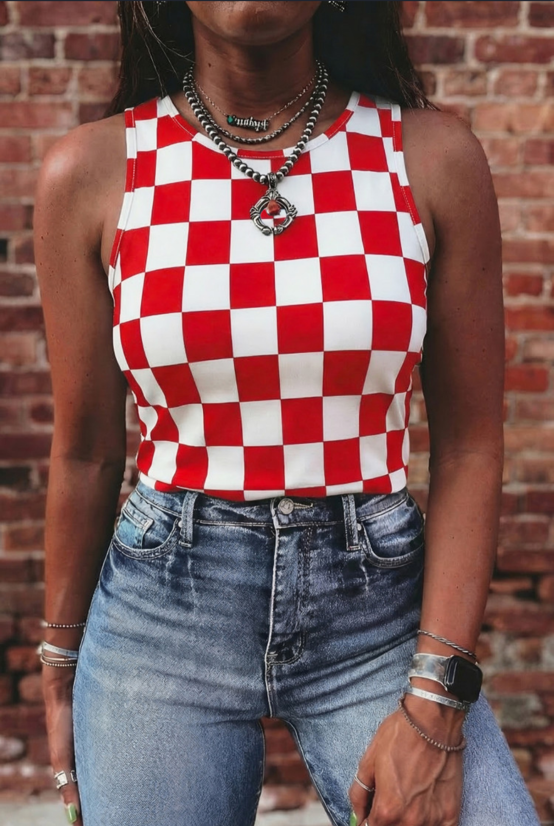 Red Checkerboard Tank Top