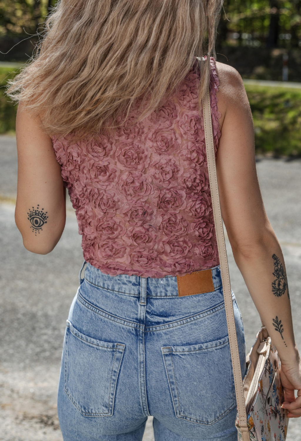 Heather Floral Textured V Neck Wrapped Sleeveless Bodysuit
