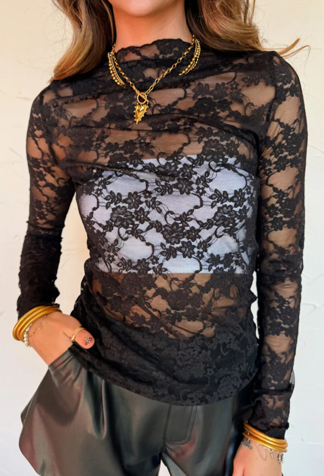 Black Sheer Floral Lace Top