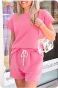 Sachet Pink Checkered Textured Top and Shorts Set