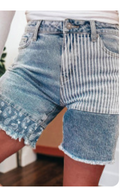 Sky Blue Striped Paisley Mixed Patch Shorts
