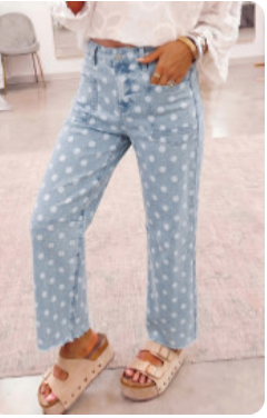 Sky Blue Polka Dot Casual Slim Fit Pants