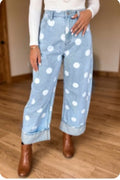 Sky Blue Polka Dot Ankle-Length Pants