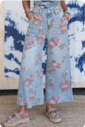 Sky Blue Garden Floral Print Bootcut Pants