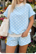 Sky Blue Polka Dot Print Color Block Set