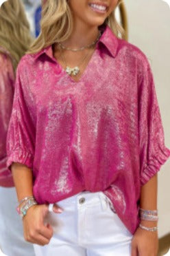 Strawberry Pink Collared V Neck