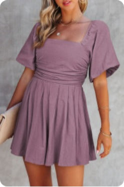 Valerian Square Neck Ruched Puff Sleeve Dress