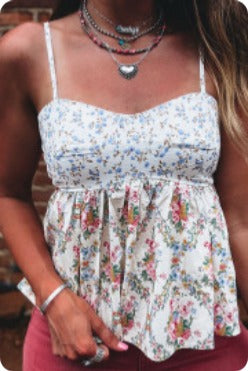 White Contrast Floral Printed Patchwork Top