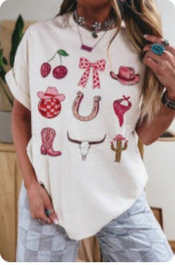 White Coquette Cowgirl Elements Graphic Tee