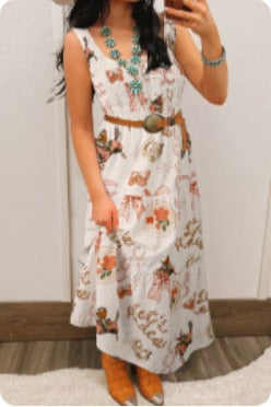 White Western Horseshoe Print U-Neck