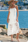 White Tie Spaghetti Straps Floral Lace Dress